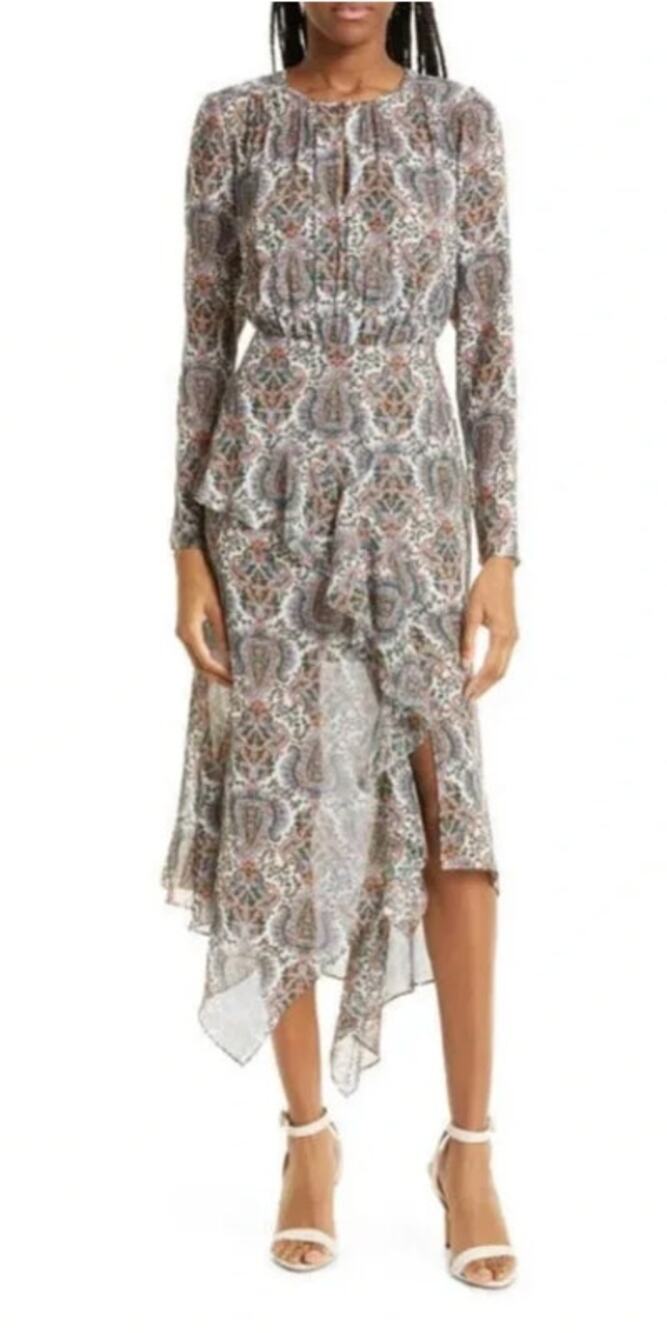 Veronica Beard Sazan Long Sleeve Handkerchief Hem Paisley Dress Womens Size 4